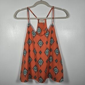 Everly Orange Southwestern Print Open Back V-Neck Cami Tank Top Size Small